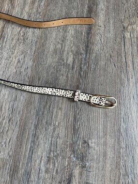 Abercrombie & Fitch White and Black Leopard-Print Skinny Belt with Gold Buckle